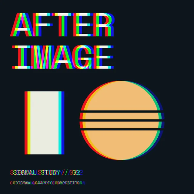 The original graphic with red and blue fringes around the lettering, rectangle, and circle.